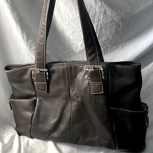 Michael Rome For M. Fine Dark Brown Genuine Leather Two Handle Tote - Picture 1 of 12